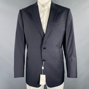 ARMANI COLLEZIONI Size 46 Navy Blue Stripe Wool Sport Coat